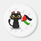 可愛い黒猫がパレスチナ国旗を掲げている マグネット (正面)