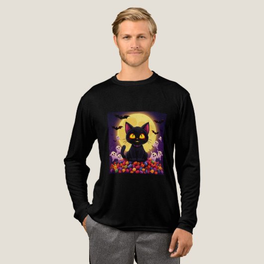 可愛い黒猫が好き？ハロウィーンの夜に輝く トライブレンドＴシャツ (正面全体)