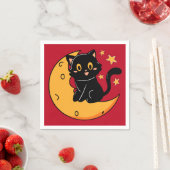 可愛い黒猫が月に座っている スタンダードカクテルナプキン (インサイチュ)