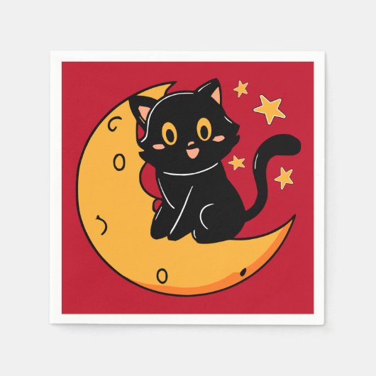 可愛い黒猫が月に座っている スタンダードカクテルナプキン (正面)