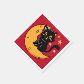 可愛い黒猫が月に座っている スタンダードカクテルナプキン (角)