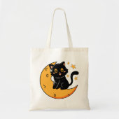 可愛い黒猫が月に座っている トートバッグ (正面)