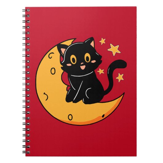 可愛い黒猫が月に座っている ノートブック (正面)