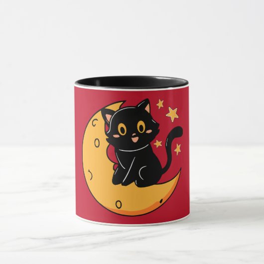 可愛い黒猫が月に座っている マグカップ (中央)