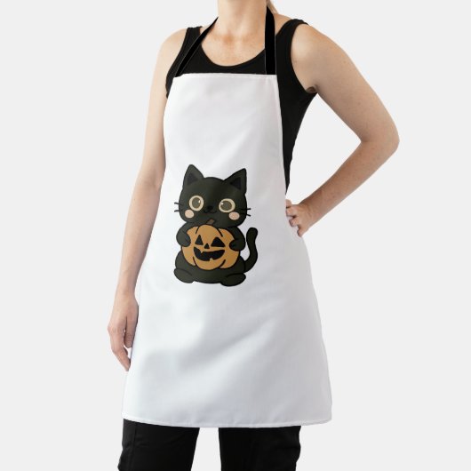 可愛い黒猫が飼いハロウィーンのカボチャのちょうちんかぼちゃ – Ka エプロン (インサイチュ)