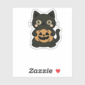 可愛い黒猫が飼いハロウィーンのカボチャのちょうちんかぼちゃ – Ka シール (シート)