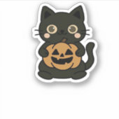 可愛い黒猫が飼いハロウィーンのカボチャのちょうちんかぼちゃ – Ka シール (正面)
