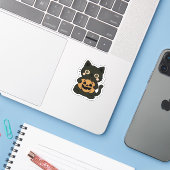 可愛い黒猫が飼いハロウィーンのカボチャのちょうちんかぼちゃ – Ka シール (ノートパソコンとiPhone)