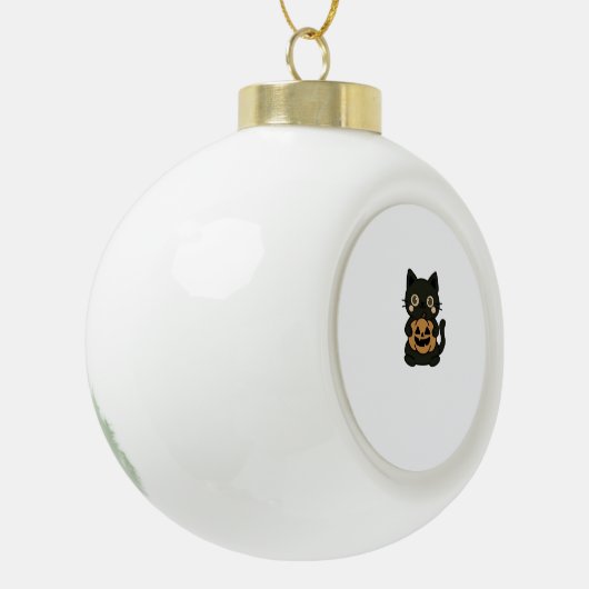 可愛い黒猫が飼いハロウィーンのカボチャのちょうちんかぼちゃ – Ka セラミックボールオーナメント (左)