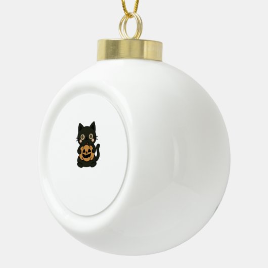 可愛い黒猫が飼いハロウィーンのカボチャのちょうちんかぼちゃ – Ka セラミックボールオーナメント (右)
