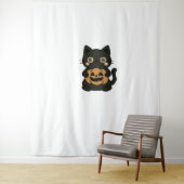 可愛い黒猫が飼いハロウィーンのカボチャのちょうちんかぼちゃ – Ka タペストリー (インサイチュ)