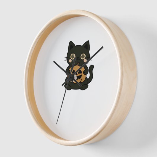 可愛い黒猫が飼いハロウィーンのカボチャのちょうちんかぼちゃ – Ka 壁時計 (傾斜)