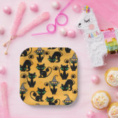 可愛い黒猫とオレンジハロウィン ペーパープレート (パーティー)