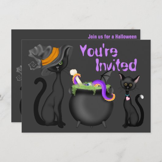 可愛い黒猫とカルドレン赤ちゃんシャワー 招待状 (正面/裏面)