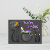 可愛い黒猫とカルドレン赤ちゃんシャワー 招待状 (スタンド正面)