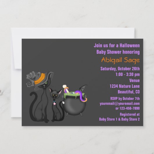 可愛い黒猫とカルドレン赤ちゃんシャワー 招待状 (裏面)