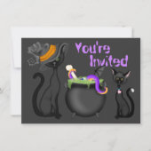 可愛い黒猫とカルドレン赤ちゃんシャワー 招待状 (正面)