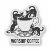 可愛い黒猫とコーヒー礼拝子猫 シール (正面)