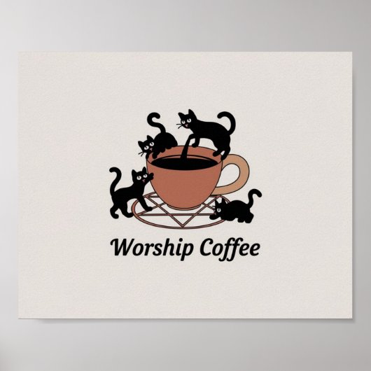 可愛い黒猫とコーヒー礼拝子猫 ポスター (正面)