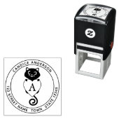 可愛い黒猫とモノグラムハート セルフインキングスタンプ (インサイチュ)