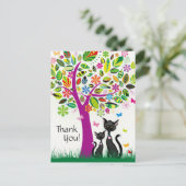 可愛い黒猫と花カラフルの木ありがとう ポストカード (スタンド正面)