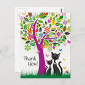 可愛い黒猫と花カラフルの木ありがとう ポストカード (正面/裏面)