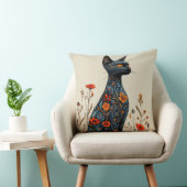 可愛い黒猫と花 クッション (椅子)