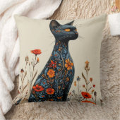 可愛い黒猫と花 クッション (ブランケット)