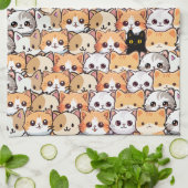 可愛い黒猫のオレンジ色の猫ペット継ぎ目なし柄 キッチンタオル (折り畳み)
