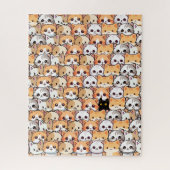 可愛い黒猫のオレンジ色の猫ペット継ぎ目なし柄 ジグソーパズル (縦)