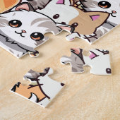 可愛い黒猫のオレンジ色の猫ペット継ぎ目なし柄 ジグソーパズル (側面)