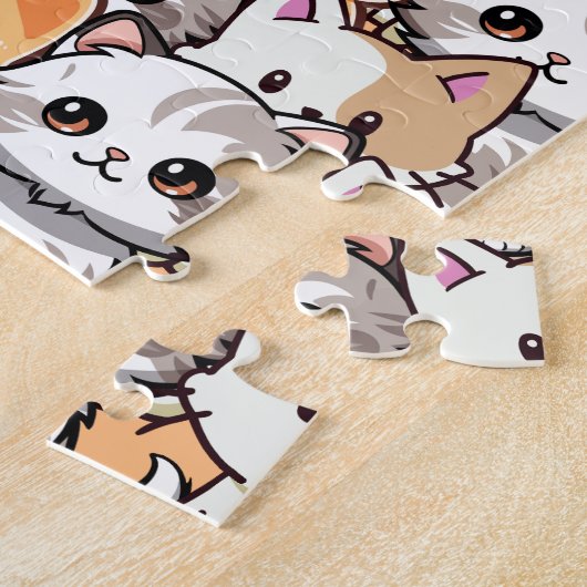 可愛い黒猫のオレンジ色の猫ペット継ぎ目なし柄 ジグソーパズル (側面)