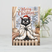 可愛い黒猫のクリスマスカード – 愛猫家のためのホッコリするデザイン シーズンカード (スタンド正面)