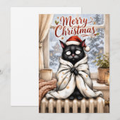 可愛い黒猫のクリスマスカード – 愛猫家のためのホッコリするデザイン シーズンカード (正面/裏面)