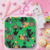 可愛い黒猫のグリーンハロウィン ペーパープレート (パーティー)