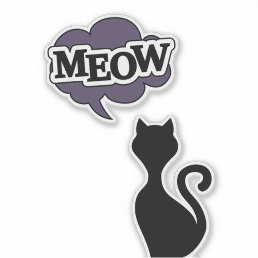 可愛い黒猫のシルエット漫画がニャー シール (正面)