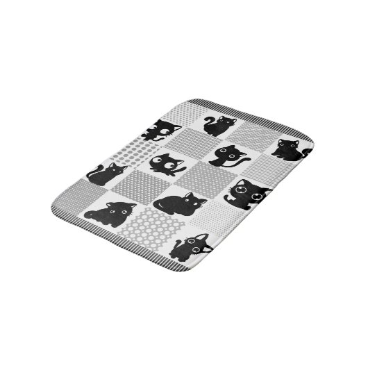 可愛い黒猫の柄 バスマット (アングル)