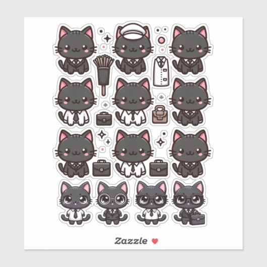 可愛い黒猫の様々なプロフェッショナル シール (シート)