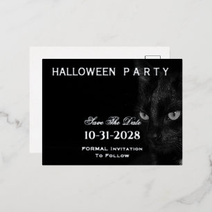 可愛い黒猫の目がデートを救うパーティーハロウィン 箔シーズンポストカード