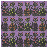 可愛い黒猫の紫のハロウィーン ファブリック (見本)