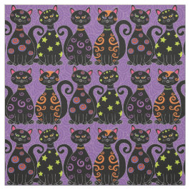 可愛い黒猫の紫のハロウィーン ファブリック