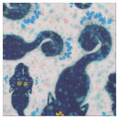 可愛い黒猫の花柄デザイン ファブリック (クローズアップ)