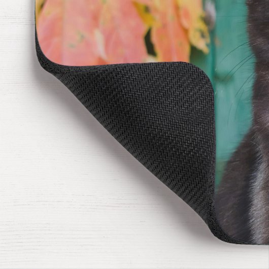 可愛い黒猫の赤い葉ドア付き猫ネコ – マウスパッド (コーナー)