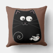 可愛い黒猫の鳥デザイン クッション (裏面)