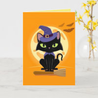 可愛い黒猫オンブルームハロウィーンカード