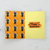 可愛い黒猫オンブルームハロウィーンカード カード (内部)