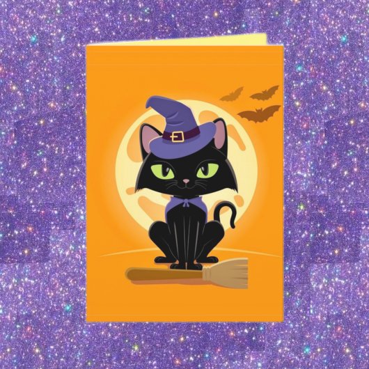 可愛い黒猫オンブルームハロウィーンカード カード