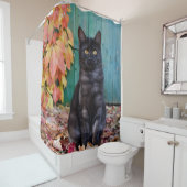 可愛い黒猫キッテンレッド離れドアー/タブ シャワーカーテン (インサイチュ)