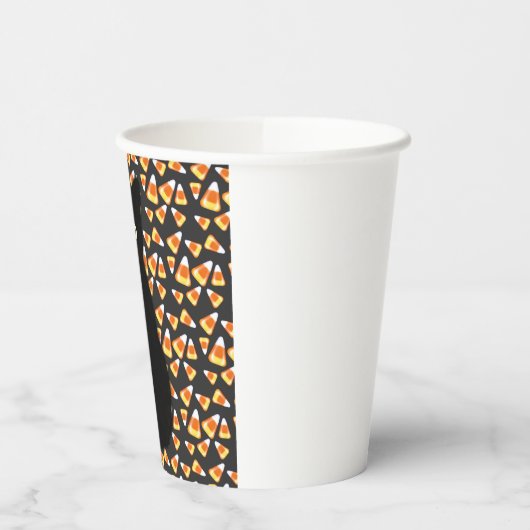 可愛い黒猫キャンディコーンパターンハロウィンおもしろい 紙コップ (左)