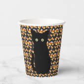 可愛い黒猫キャンディコーンパターンハロウィンおもしろい 紙コップ (正面)